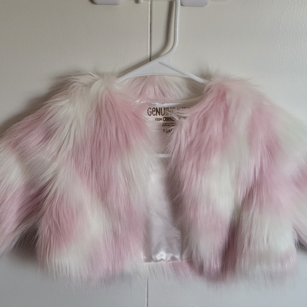 Genuine Kids from OshKosh Baby Girl Faux Fur Jacket Pink White 18 Months